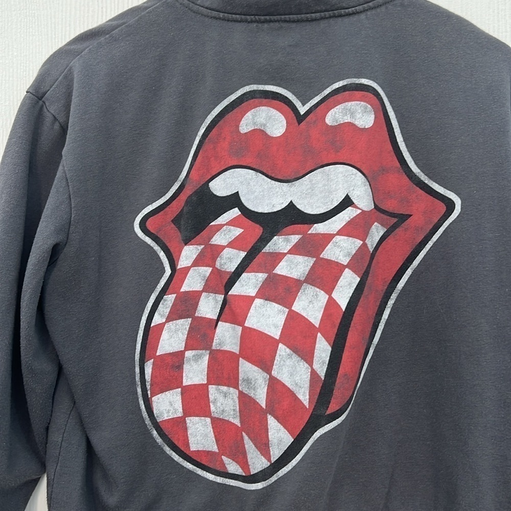 The Rolling Stones - Gray Zip Up Rolling Stones Checkered Tongue Crop Pullover S - Picture 10 of 10